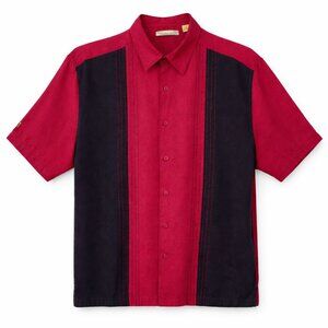 The Havanera Co. Men's Short Sleeve Shirt Black/Maroon - L